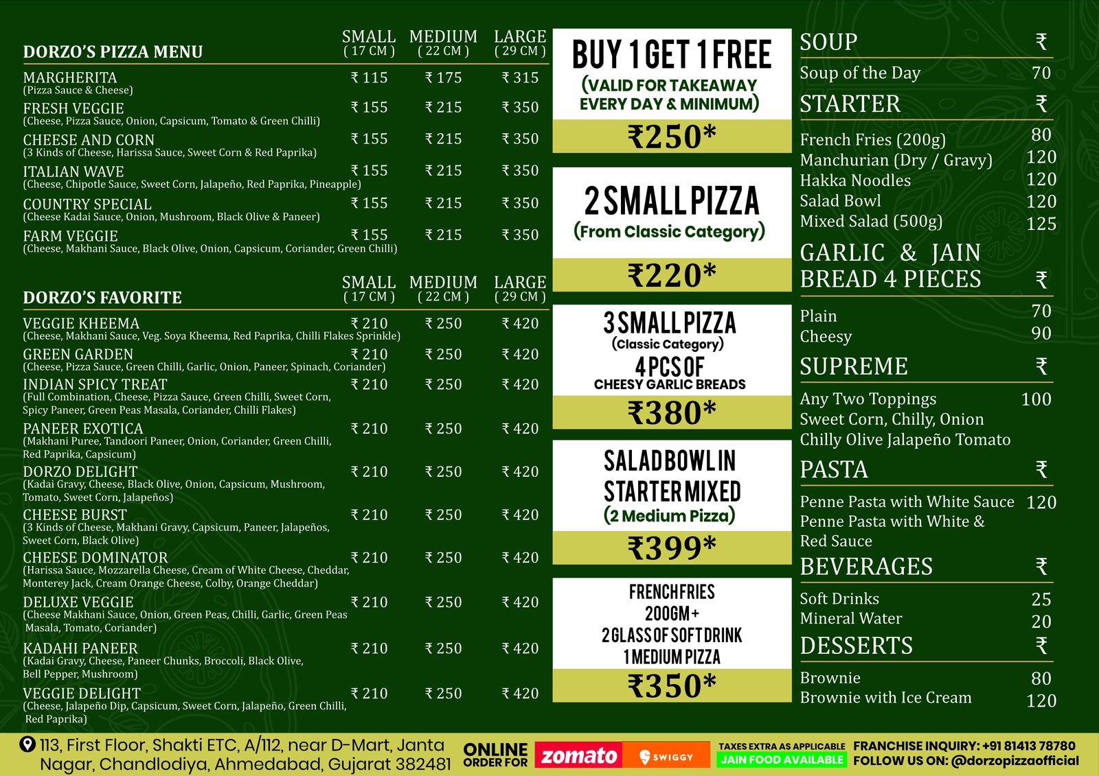 Dorzo Pizza menu